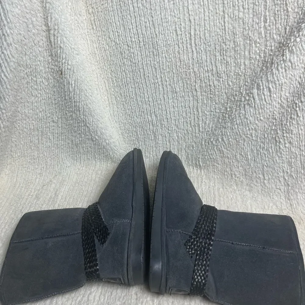 BearPaw  Kamira suede gray mid calf boots sheepskin/ wool blend lining SZ11